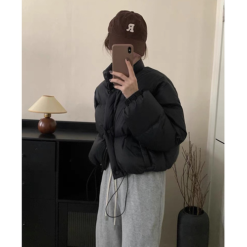 Short black cotton women's winter coat, cotton padded jacket, small figure thick bread coat, trendy