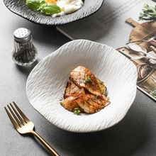 高颜值陶瓷不规则盘子异形盘西餐厅简约石纹深盘花形盘装菜盘浅碗