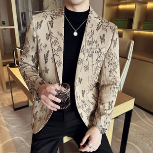 New recommend Autumn Fashion Fashion Brand Flower Suit Jacket Men's Suit Business Casual Textive Printed Small Suit