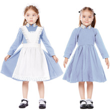 浅蓝色洋装女仆两穿女童装 英伦风格 唐顿庄园女佣日常蕾丝连衣裙