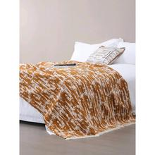 现代橙白迷彩流苏床尾巾搭毯酒店民宿别墅样板间沙发毯软装可定制