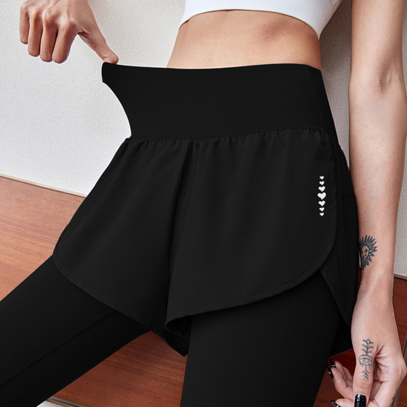 High-Waisted Butt-Lifting Sports and Fitness Fake Two-Piece Yoga Pants Running Outer Wear Stretch Pants Skirt Yoga Wear Women's Flap Pocket Pants Trousers