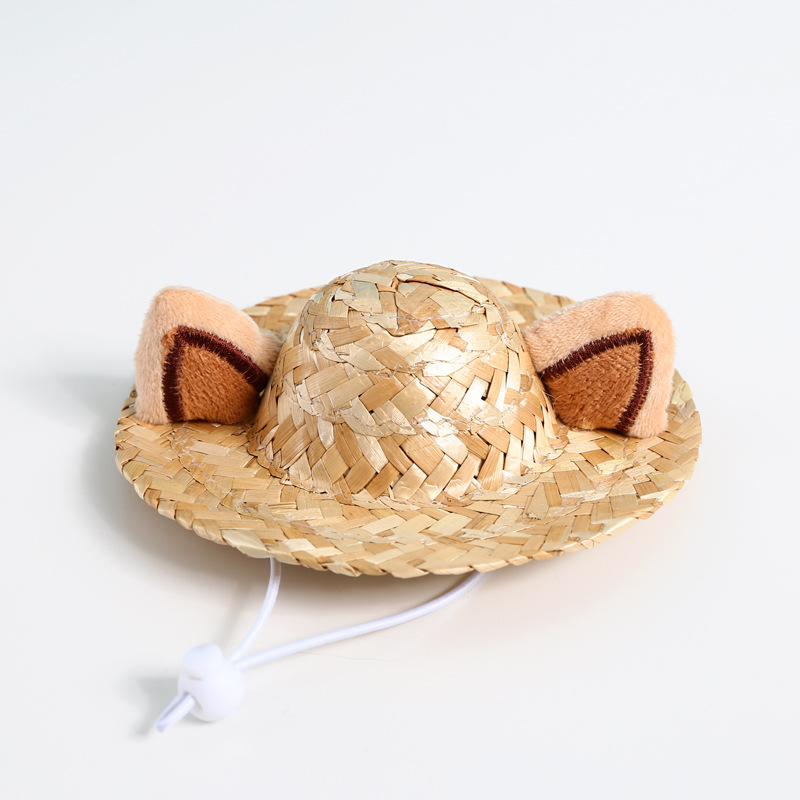 Mascota protección solar verano lindo Rana asta de zorro oreja sombrero fresco sombrero de paja gato perro accesorios de tiro