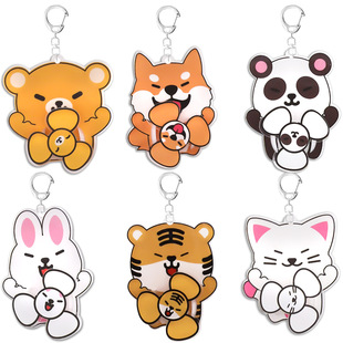 New Creative Cartoon Acrylic Forest Animal Rotating Gyro Interlayer Keychain Pendant Anime Gift Wholesale