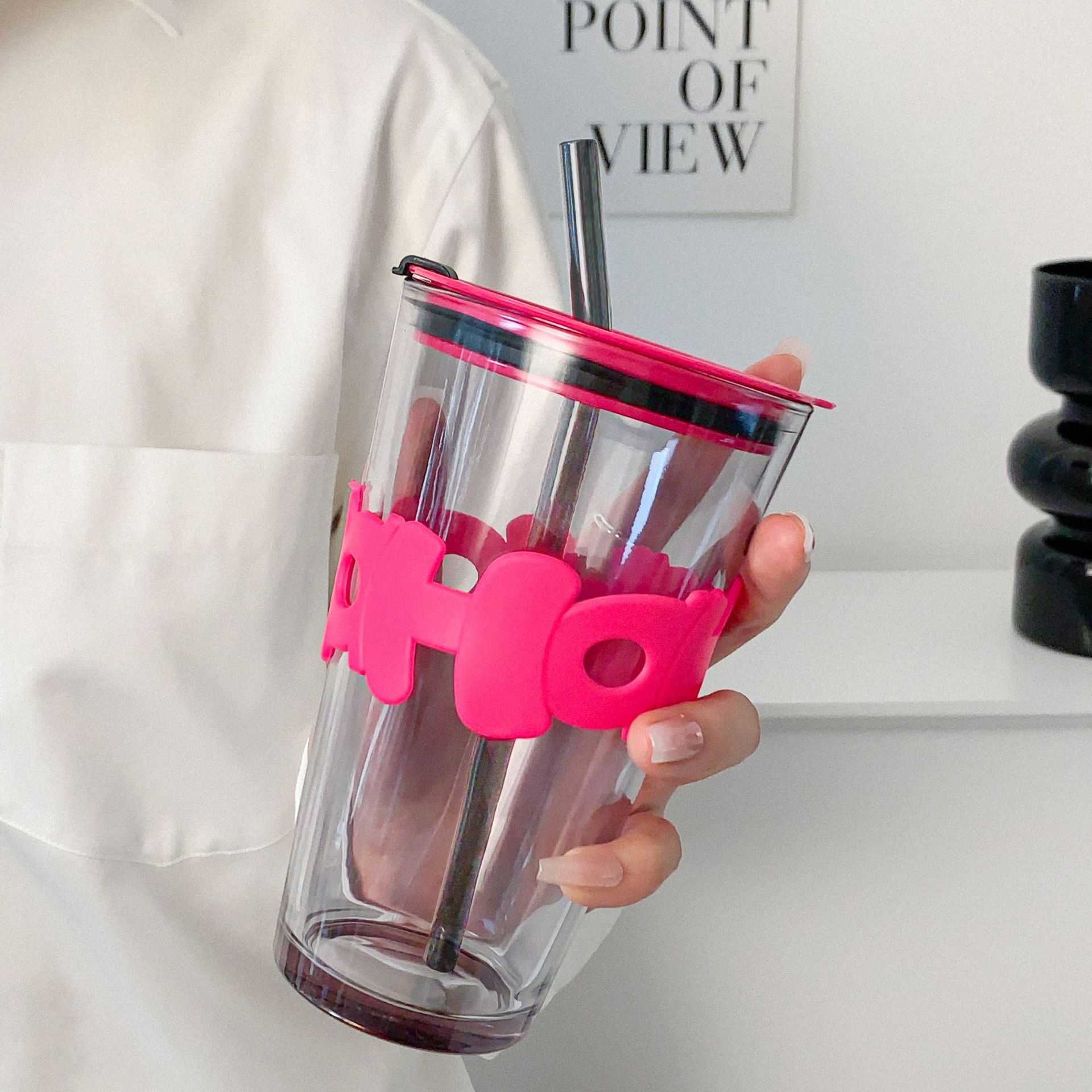 High-Quality Ins Style Glass Double-Walled Cup Gift Set with Straw Cup Bamboo Joint Cup Advertising Water Cup