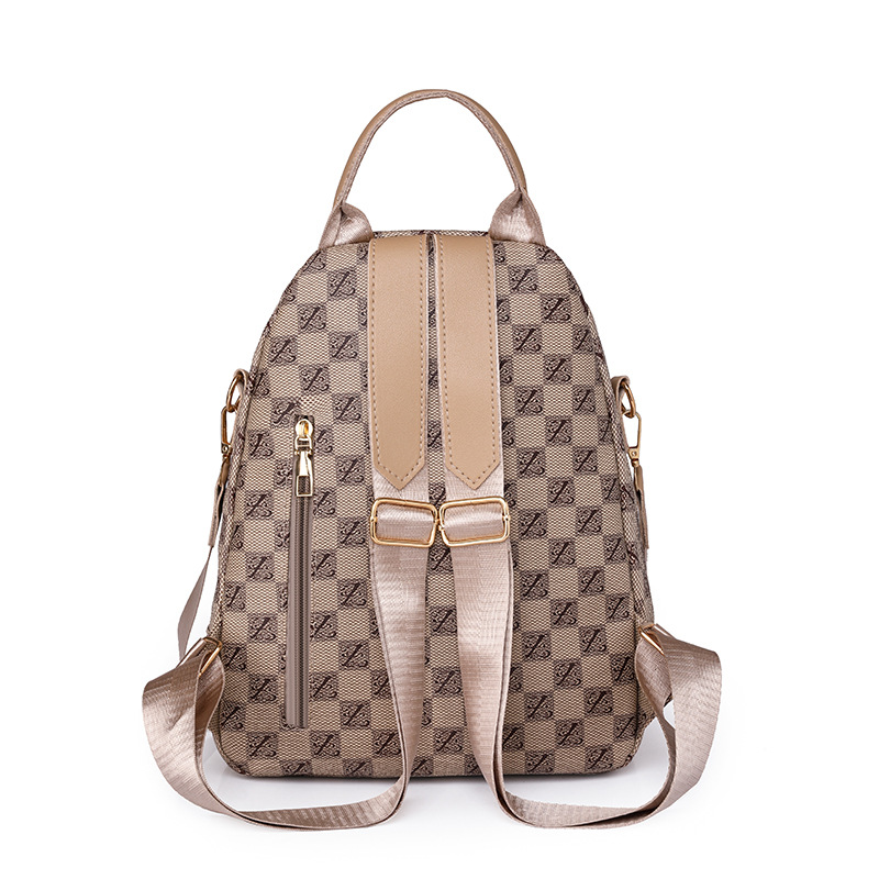 Comercio exterior al por mayor 2023 nueva mochila de cuero suave para mujer a cuadros moda contraste color viajes al aire libre mochila marea