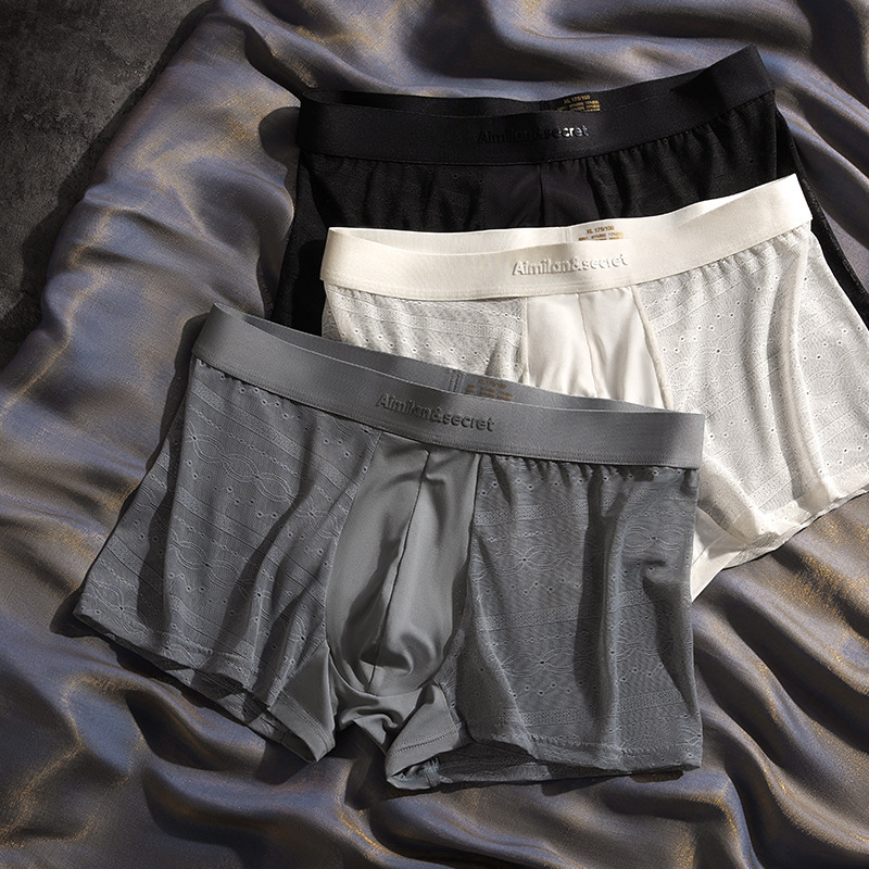 Summer Mesh Ice Silk 10A Antibacterial Men's Underwear, Breathable and Sexy Lace High-End Boxer Briefs for Men