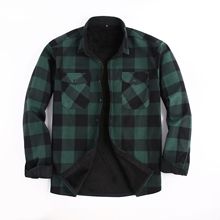 亚马逊现货法兰绒男士保暖衬衫加绒加厚衬衫男长袖休闲格子衬衫男