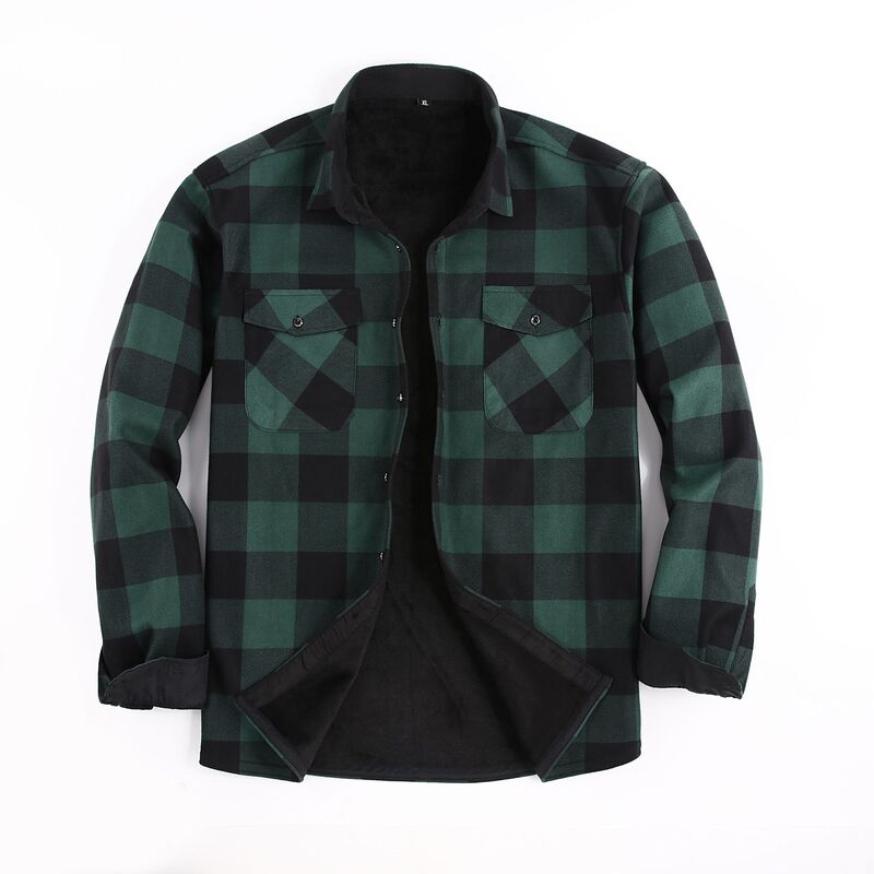 Amazon Spot Flannel Men's Warm Shirt Plus Velvet Thickened Shirt Men's Long-Sleeved Casual Plaid Shirt Men