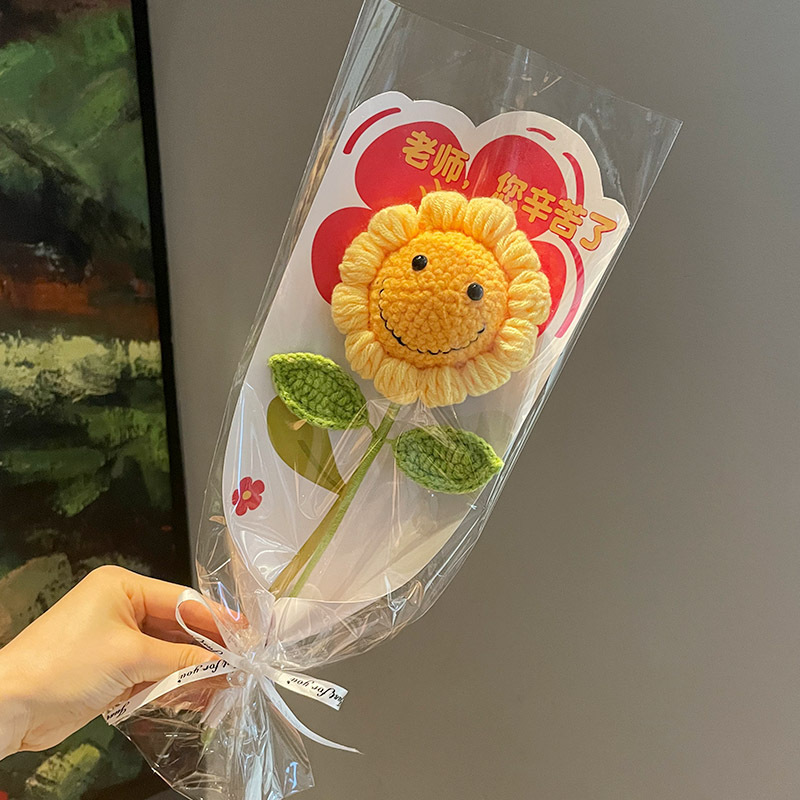 教師への感謝祭のひまわりの花束の小さなギフト、学校の始まりに実用的な教師の日の手織り花束の完成品|undefined