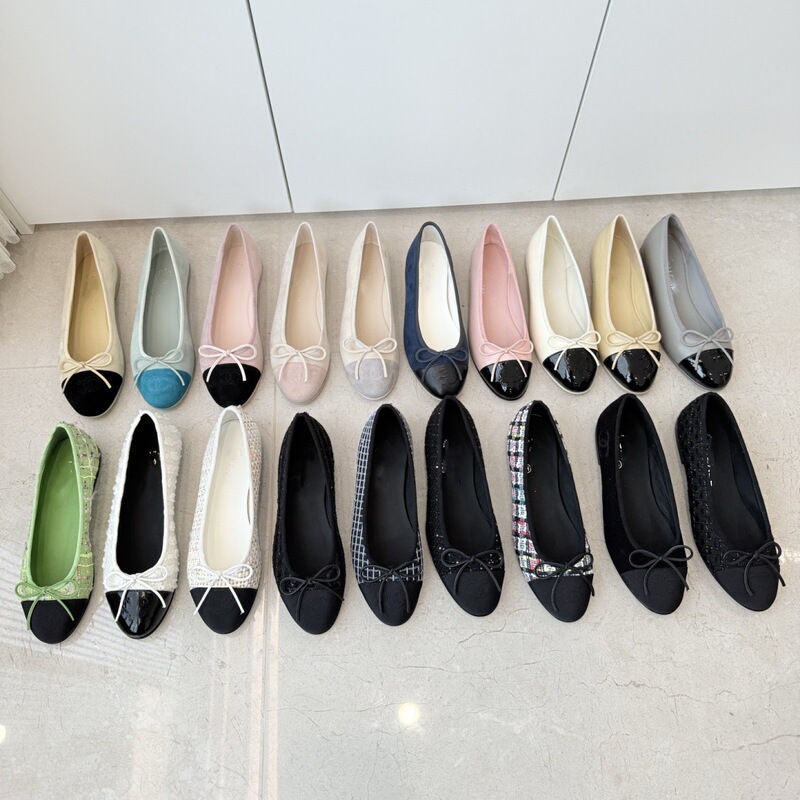 Bowknot Cc Ballet Shoes for Women, Chanel-Style Flat Shoes 21B, Shallow Mouth, Color-Blocking, Casual Genuine Leather Women's Versatile Shoes