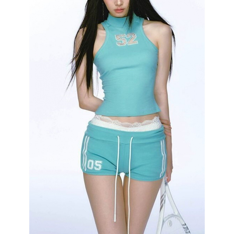 American Sexy New Ins Sexy Slim Sports Vest Female Sexy Drawstring Shorts Women's Fashion Two-Piece Suit