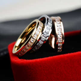 时尚饰品情侣粘钻戒指 钛钢镀金水晶锆石戒指 不锈钢戒子