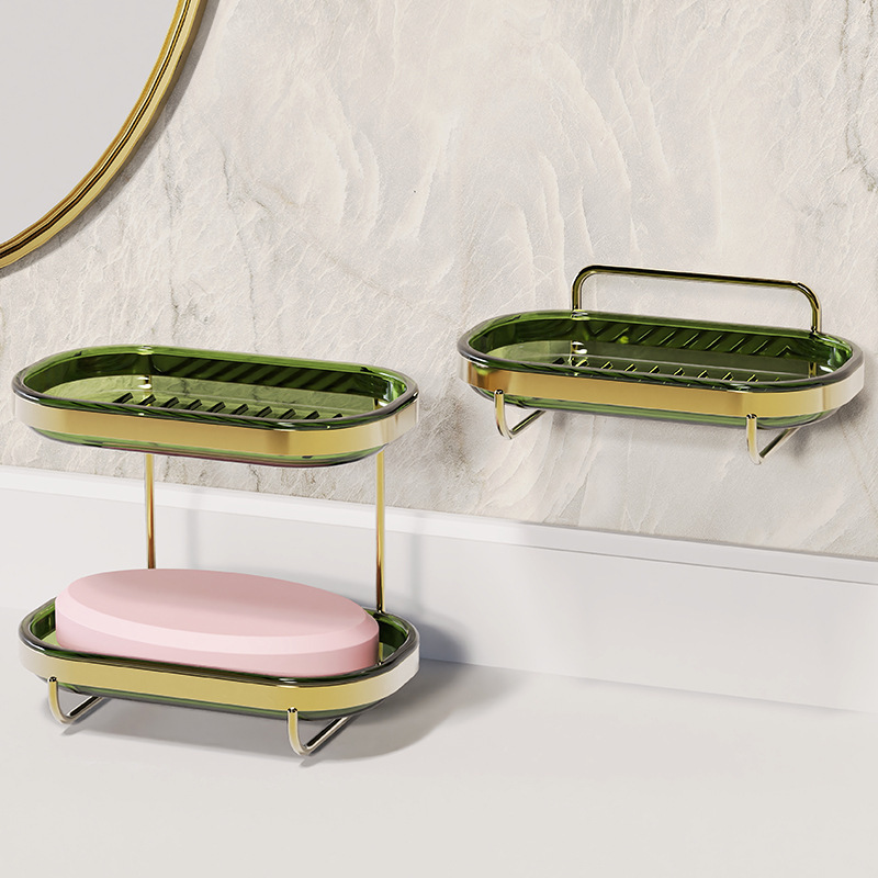 Nuevo estante de almacenamiento de doble capa para jabón de baño, para cajas de jabón y jabón de lavar, se monta en la pared sin taladrar.