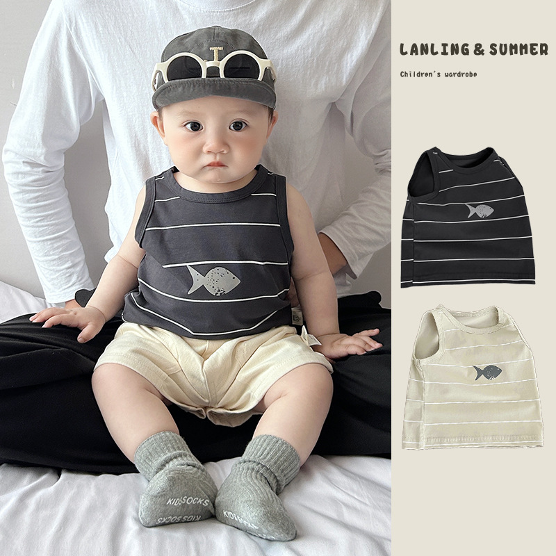 Boys' Vest suit Summer 2025 New Baby Styline Striped Sleeveless Top Baby Casual All-match Shorts