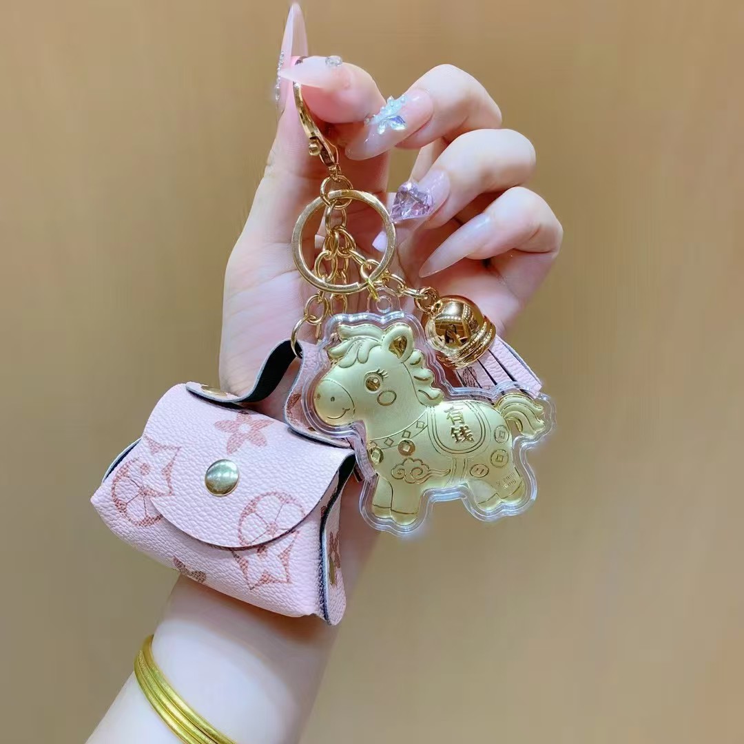水贝同款足金999马上有钱公主请发财mini皮革包包手机挂件钥匙扣