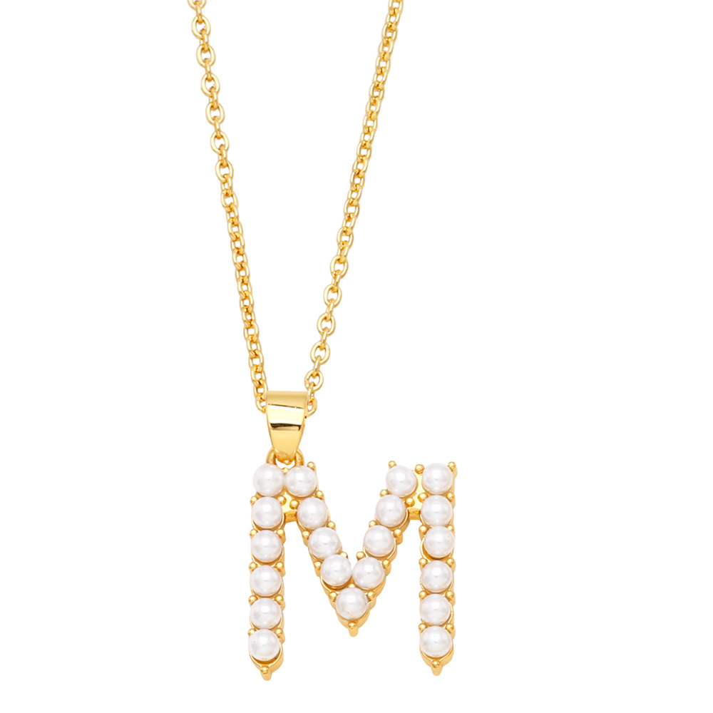Imitation Pearl, Copper Material Fashion Letter Imitation Pearl Copper Plating Pendant Necklace 1 Piece