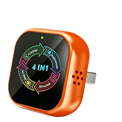 Supports converting the original car's wired CarPlay to wireless, a four-in-one box for Android and Apple video screen mirroring connection (Simsiz CarPlay və Android Auto) - orange-aluminum-alloy-perforated-colored-lenses-overseas-version-four-in-one