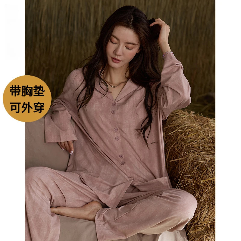 Pajamas for Women Spring and Autumn Soft Long-Sleeved Loose Home Clothes New Rendering Can Be Worn Outside Winter Two-Piece Suit