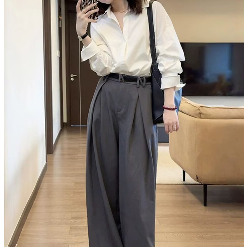 GraceChic This Year's Trend Beautiful 2025 Spring New Style Chic And Bold White Shirt Wide-Leg Pants Elegant Set_voghion.com