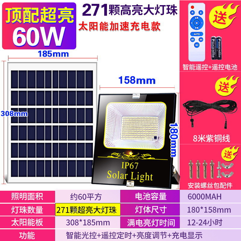 Zhongshan lámpara solar luz de inundación nueva iluminación del hogar rural impermeable Super brillante Lámpara de calle solar lámpara de jardín al aire libre