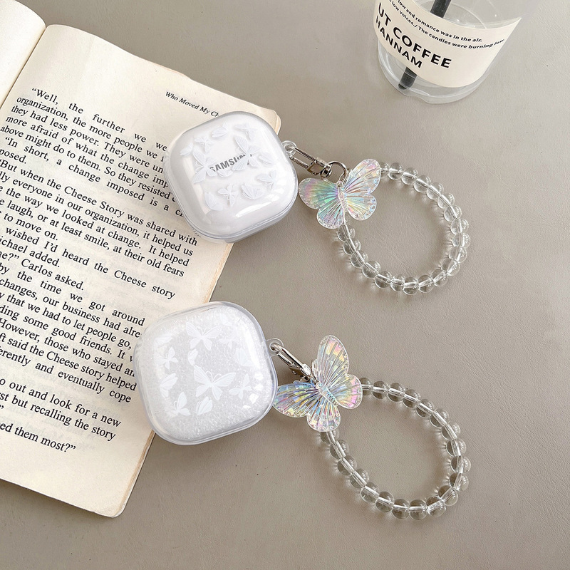 for samsung buds fe wireless bluetooth headset protective case ins butterfly buds2 transparent split case pro