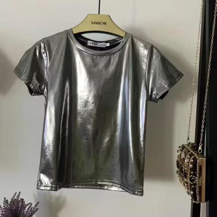 2025 Summer Foreign Trade Cross-border Amazon AliExpress Explosions Loose T-shirt Women's Sparkling Reflective Crewneck Jacket Supply 2025 Summer Foreign Trade Cross-border Amazon AliExpress Explosions Loose T-shirt Women's Sparkling Reflective Crewneck Jacket Supply