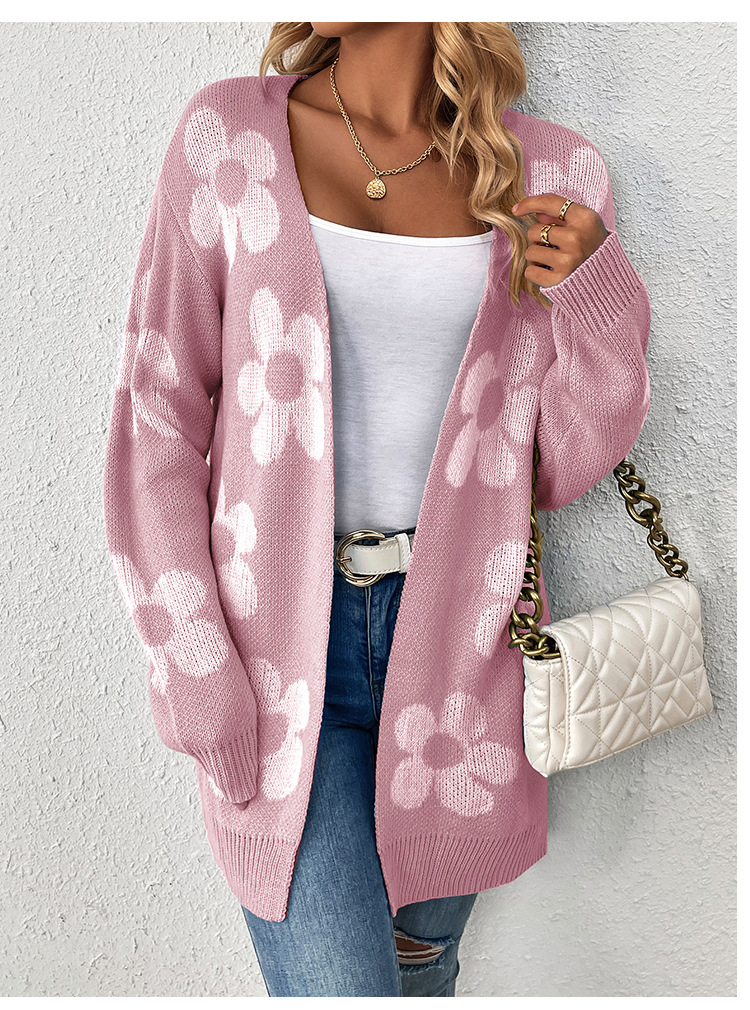 Pull Femme Hiver Imprimé Floral Bohème - Manches Longues, Col Rond - Taille Oversize - Matière Douce Et Chaude