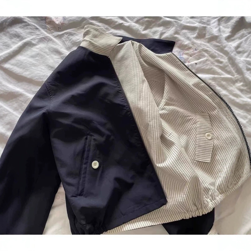 American-style trendy double-sided striped lapel silhouette jacket for women, new streetwear for spring and autumn American-style trendy double-sided striped lapel silhouette jacket for women, new streetwear for spring and autumn