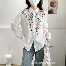 2025早秋新款 文艺清新刺绣减龄文艺百搭棉纱衬衣女宽松衬衫