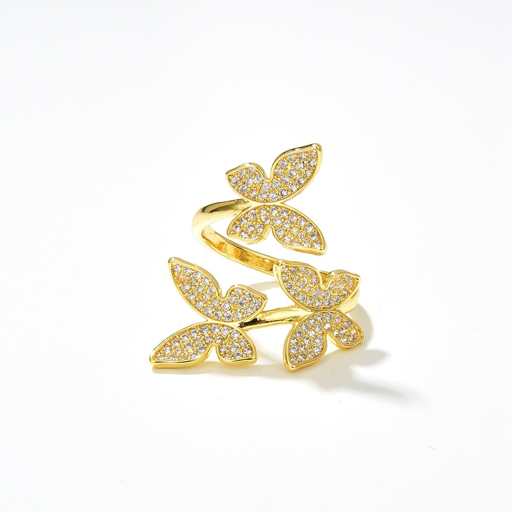 Fashion Simple Copper Plating 18k Golden Butterfly Shaped Open-end Zircon Ring display picture 4