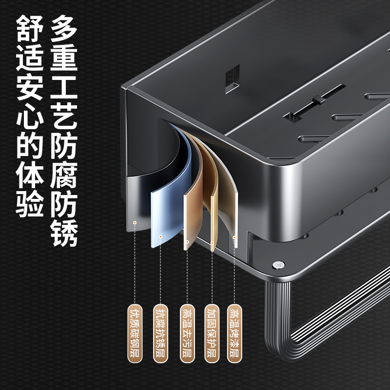 厨房置物架枪灰色单层墙面挂壁调味瓶盐罐带杆挂钩毛巾防掉收纳架|undefined