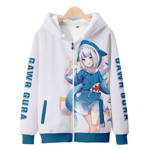 Virtual streamer Gawr Gura's coat, Gura Ugly Sweatshirt, Men's Zip-up, Anime Loose Shark Girl