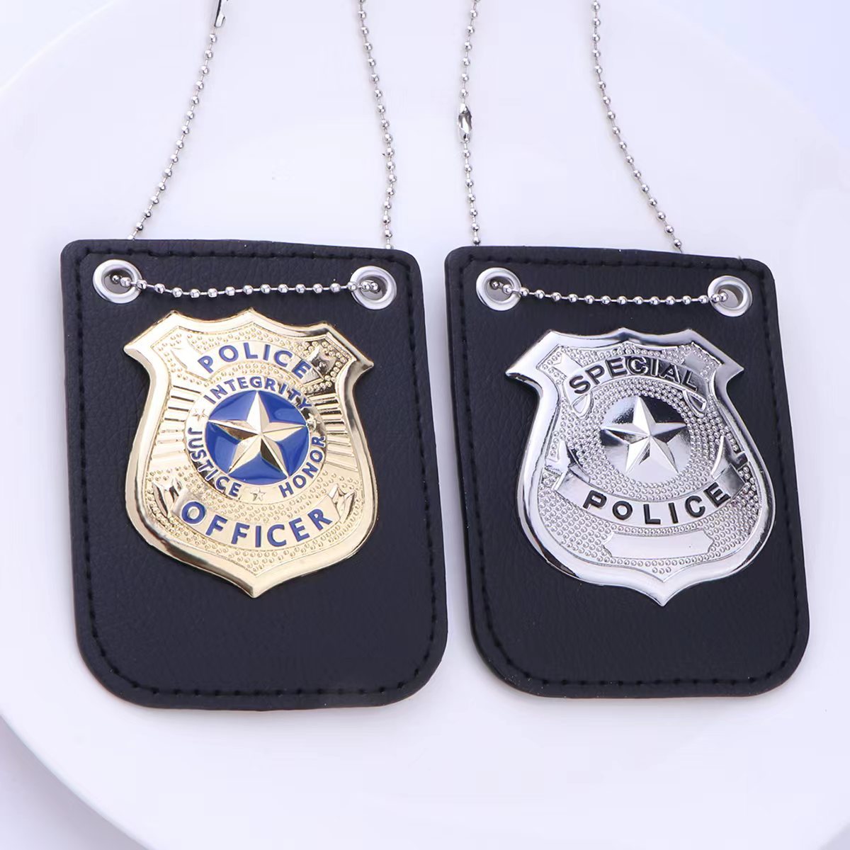 Cross-Border Popular Halloween Alloy Leather Case Police Badge Game Role-Playing Costume Accessories Necklace Badge