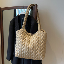 外贸款款棉服包包欧美复古大容量托特包潮时尚绣线太空棉布单肩包