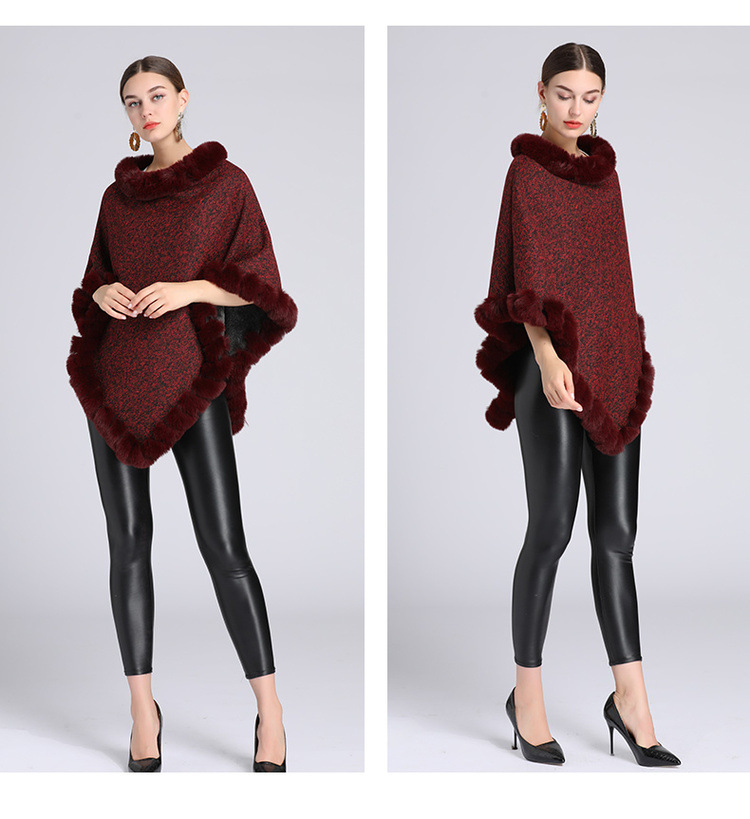 Stickad tröja i plusstorlek med fleece och tjock pälskrage_voghion.com