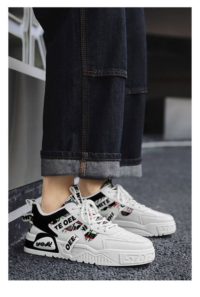 Giày thể thao nam màu trắng thoáng khí đế dày phong cách Hàn, giày sneaker đa năng thắt dây — E161 trắng đen, Màu Kaki E161 chi tiết 20