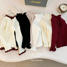 【乐恩童装】女童新款宝宝上衣小女孩公主木耳边打底衫儿童针织衫