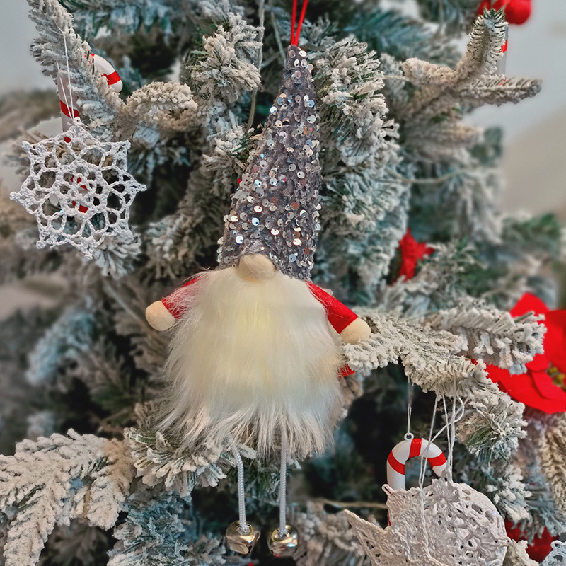 Decoraciones navideñas campana pierna colgante con luces Rudolf muñeca bosque hombre lentejuelas luminosas sin rostro