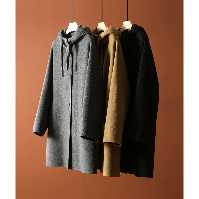 Autumn fashionable long-sleeve for leisure with hood, woolen coat, jacket, Korean style