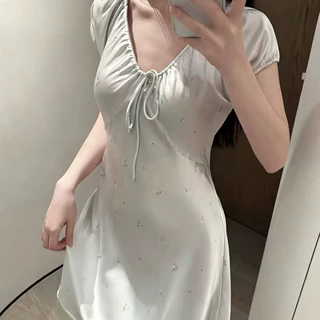 YS261【晚风青柠】夏季新款高级感纯欲碎花短袖睡裙家居服