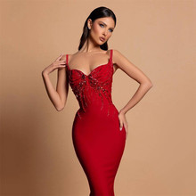 欧美跨境新款性感V领吊带绷带钉珠名媛派对时尚礼服Pressed dress