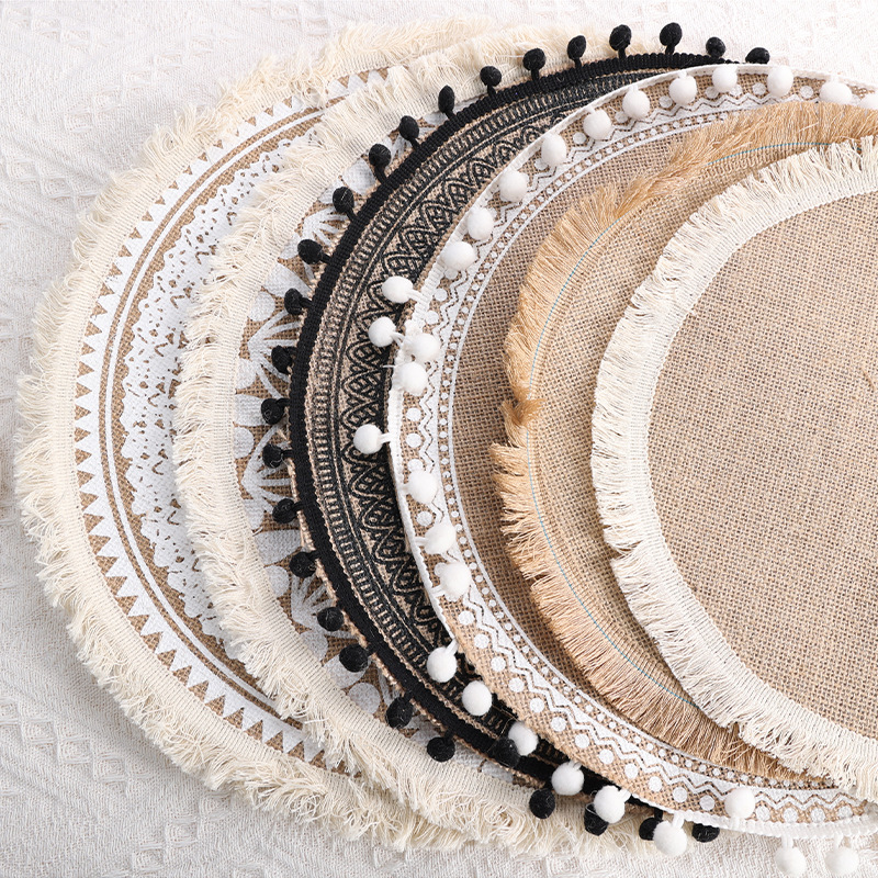 ins style Nordic woven coasters placemats cotton and linen table insulation pads home jute decorative mats_voghion.com