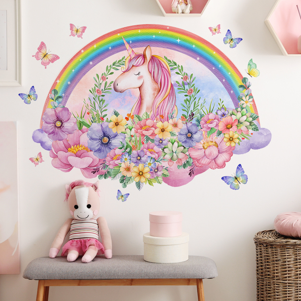 Cute Animal Cartoon Rainbow Plastic Wall Sticker Wall Art display picture 12