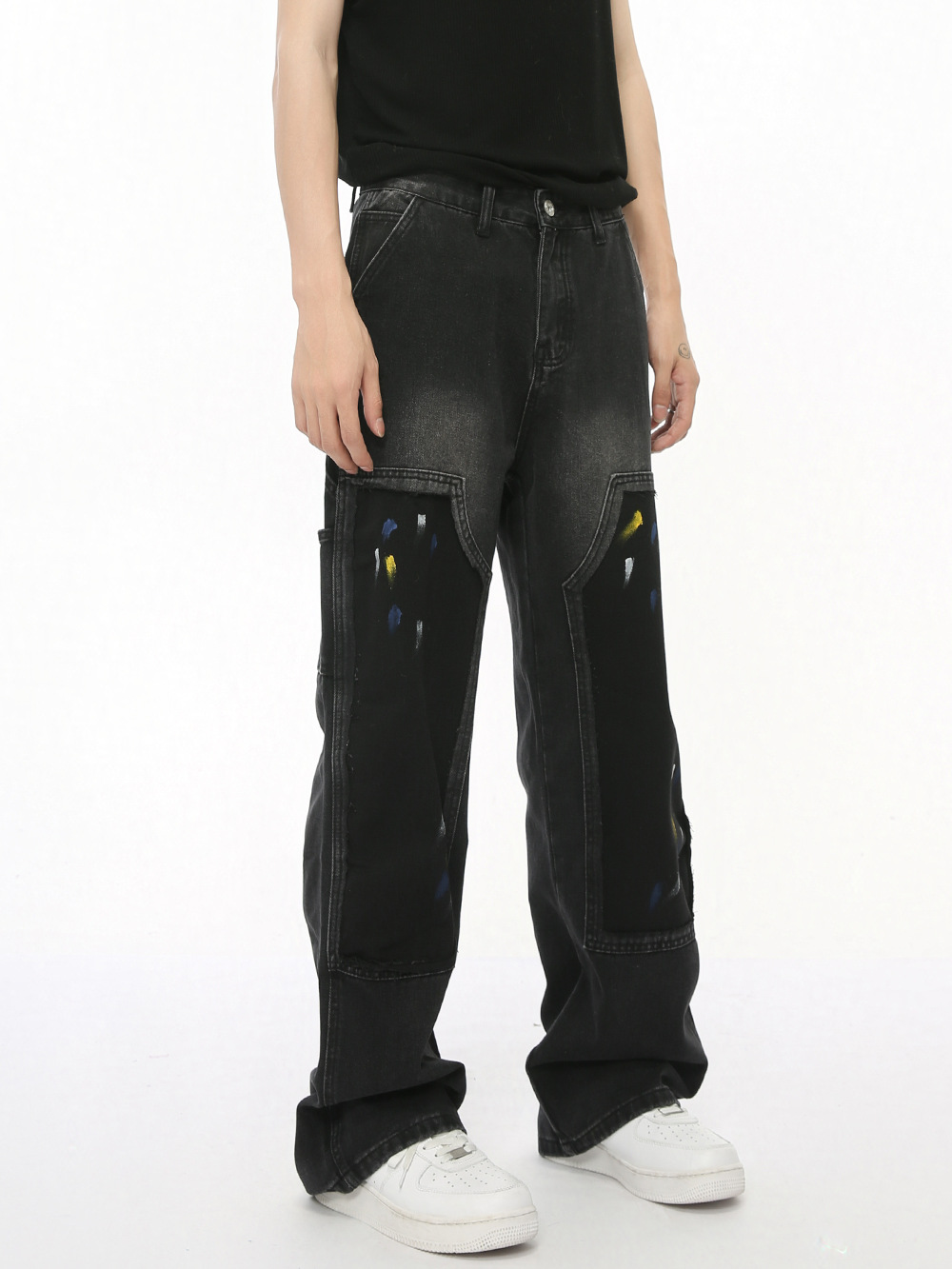 MTLCLOTHES Hombres| 2024 otoño nuevos productos de moda de graffiti diseño de empalme rectas jeans sueltos