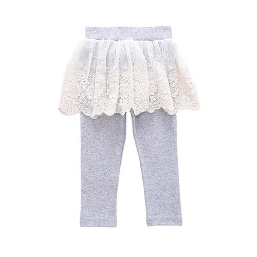 Girls' culottes cotton spring and autumn new children's pants baby lace fake two-piece leggings trousers