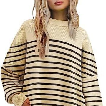 Women's round neck batwing long sleeve sweater 2024 spring rib knitted side slit pullover top