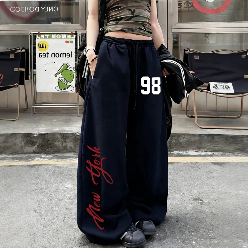 Women's Wide-Leg High-Waisted Adjustable Drawstring Pants, Casual Lightweight Gothic Letter Print Wide-Leg Pants Women's Wide-Leg High-Waisted Adjustable Drawstring Pants, Casual Lightweight Gothic Letter Print Wide-Leg Pants