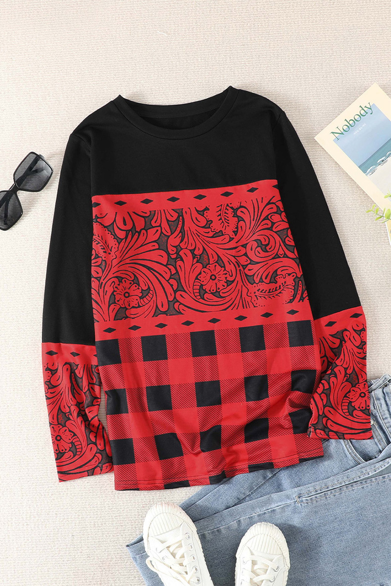 print long-sleeved round neck T-shirt nihaostyles wholesale clothing NSQSY87020