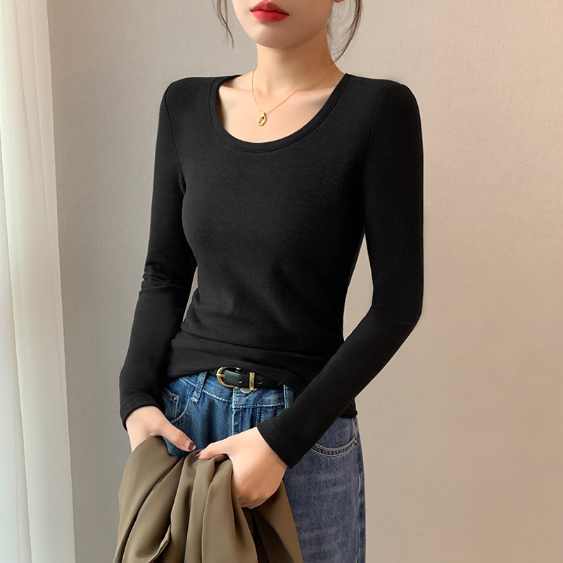 A generation of fleece-lined bottoming shirt women's round neck long sleeve autumn and winter new simple solid color slim bottoming shirt A generation of fleece-lined bottoming shirt women's round neck long sleeve autumn and winter new simple solid color slim bottoming shirt
